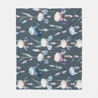 Elegant Iris Blooms in Cool Refined Symmetry Fleece Blanket