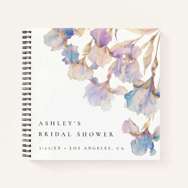 Elegant Iris Floral Bridal Shower Guest Book (Front)