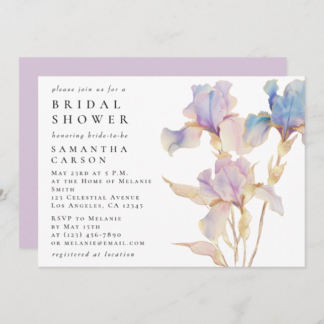 Elegant Iris Floral Bridal Shower Invitation (Front/Back)