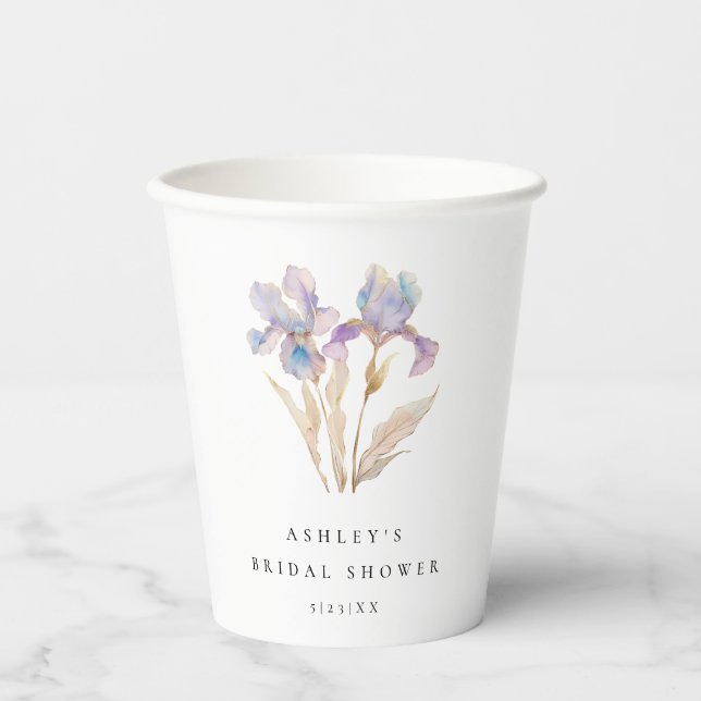 Elegant Iris Floral Bridal Shower Paper Cups (Front)