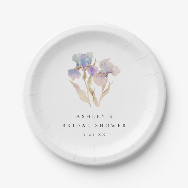 Elegant Iris Floral Bridal Shower Paper Plate (Front)