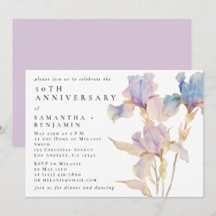 Elegant Iris Floral Watercolor Anniversary Party Invitation