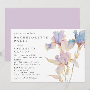 Elegant Iris Floral Watercolor Bachelorette Party Invitation