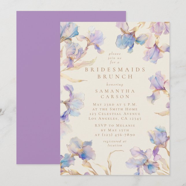 Elegant Iris Floral Watercolor Bridesmaids Brunch Invitation (Front/Back)
