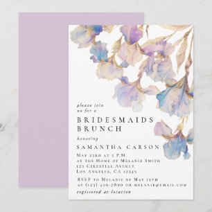 Elegant Iris Floral Watercolor Bridesmaids Brunch Invitation