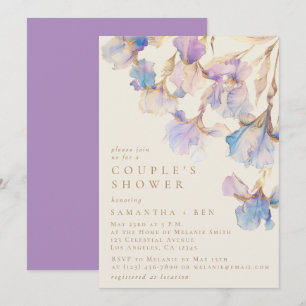 Elegant Iris Floral Watercolor Couple's Shower Invitation