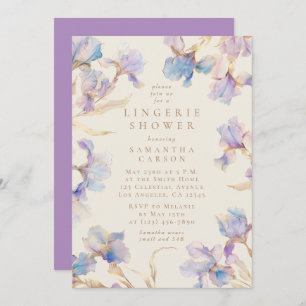 Elegant Iris Floral Watercolor Lingerie Shower Invitation