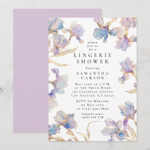 Elegant Iris Floral Watercolor Lingerie Shower Invitation