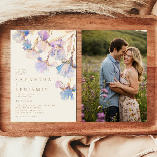 Elegant Iris Floral Watercolor Photo Wedding Invitation