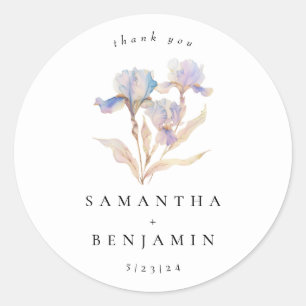 Elegant Iris Floral Wedding Classic Round Sticker