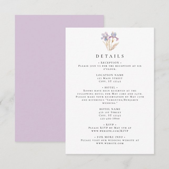 Elegant Iris Floral Wedding Enclosure Card (Front/Back)