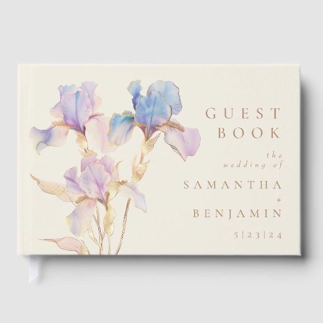 Elegant Iris Floral Wedding Guest Book (Front)