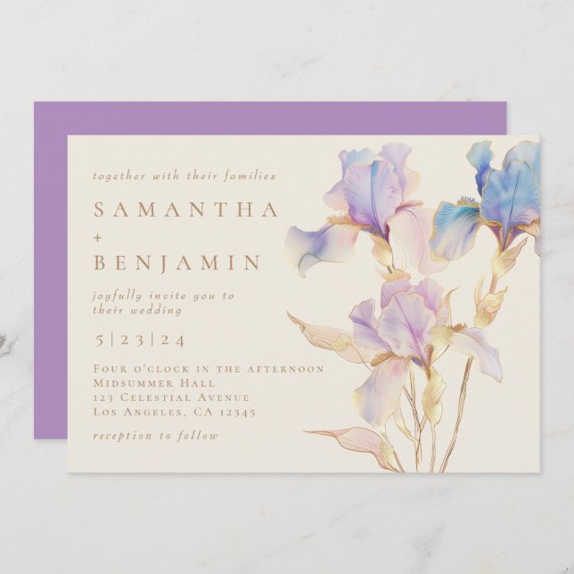 Elegant Iris Floral Wedding Invitation (Front/Back)