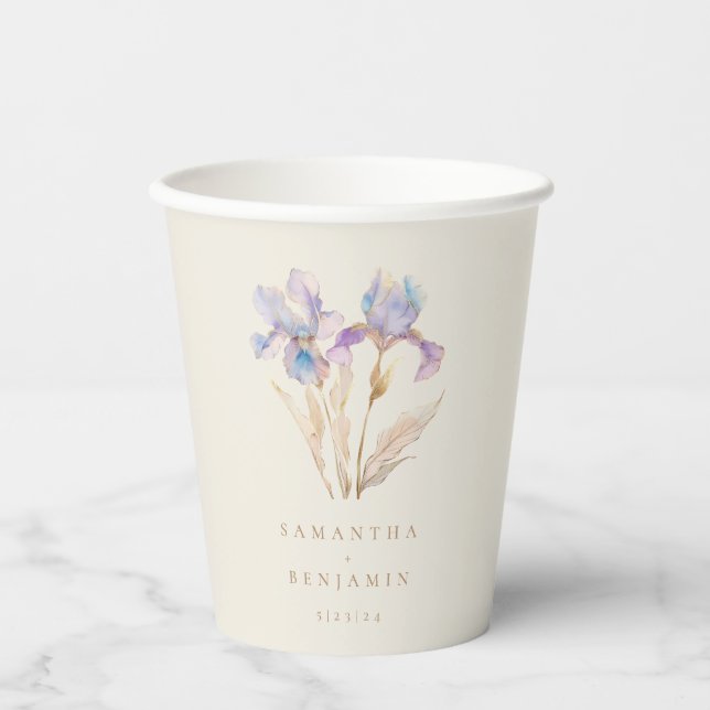 Elegant Iris Floral Wedding Paper Cups (Front)