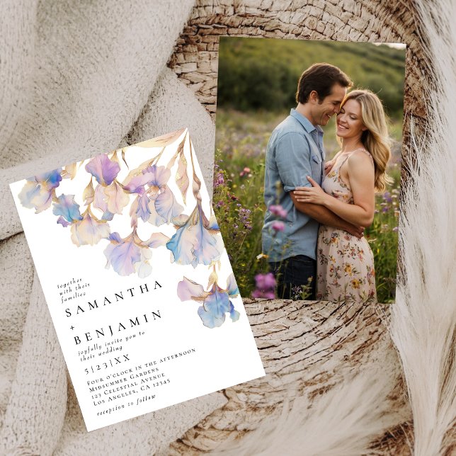 Elegant Iris Floral Wedding Photo Invitation (Creator Uploaded)