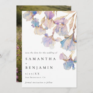 Elegant Iris Floral Wedding Photo Save The Date