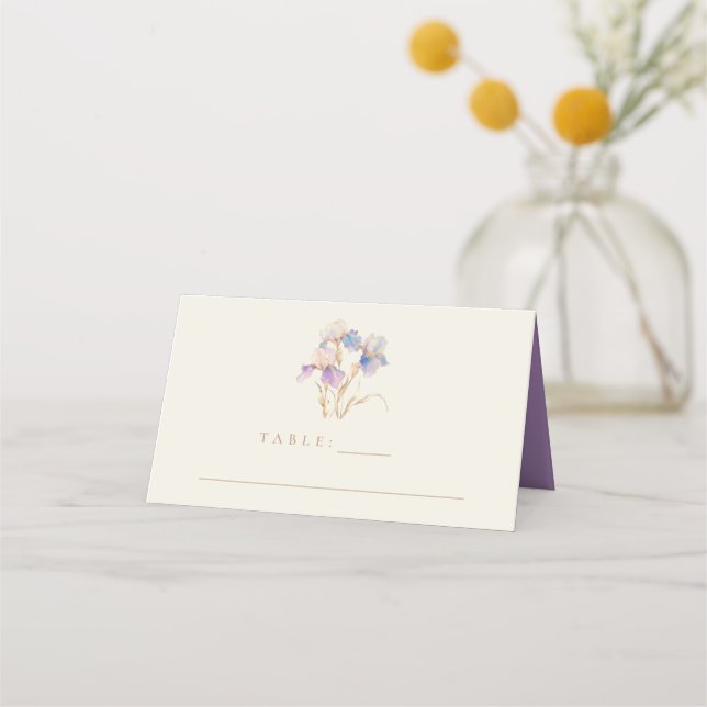 Elegant Iris Floral Wedding Place Card (Front)