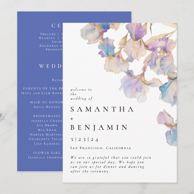 Elegant Iris Floral Wedding Programme (Front/Back)