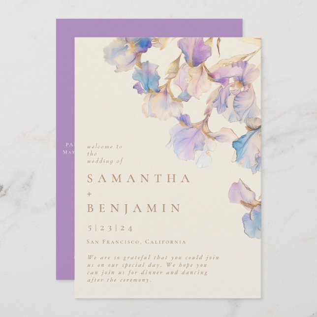 Elegant Iris Floral Wedding Programme (Front/Back)