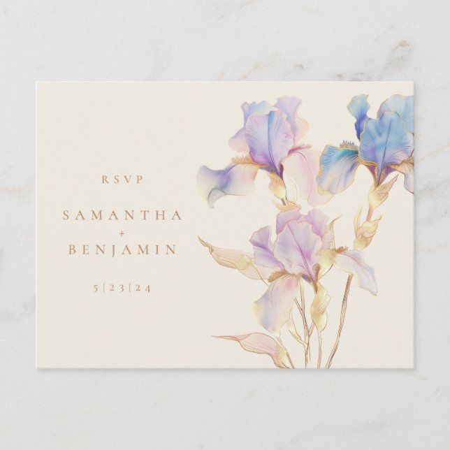 Elegant Iris Floral Wedding RSVP  Postcard (Front)