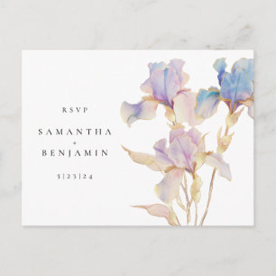 Elegant Iris Floral Wedding RSVP  Postcard