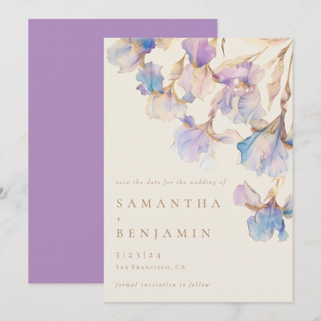 Elegant Iris Floral Wedding Save The Date (Front/Back)