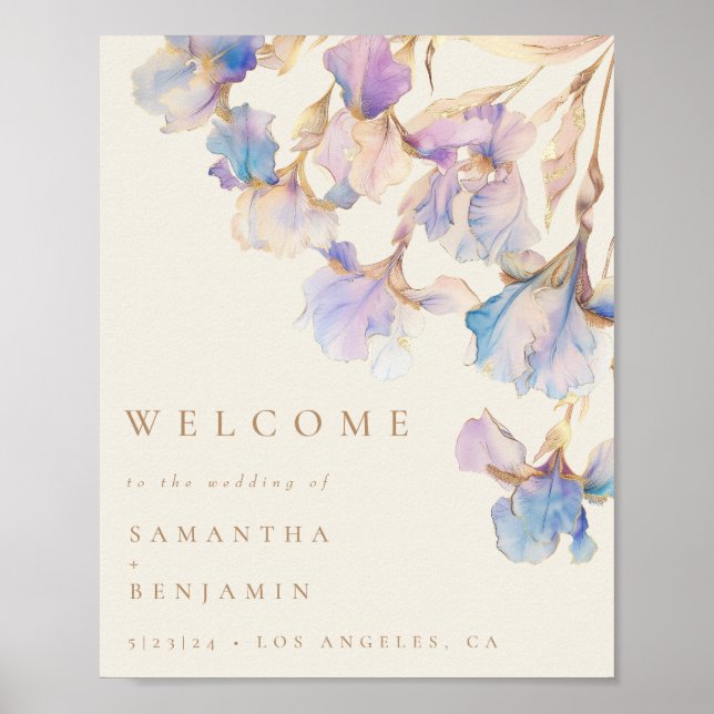 Elegant Iris Floral Wedding Welcome Poster (Front)