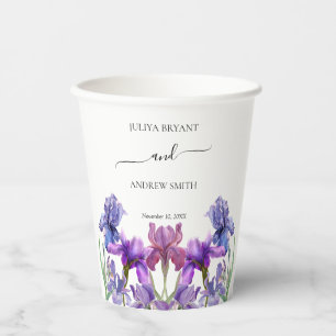 Elegant Iris flower couple name and date Paper Cups