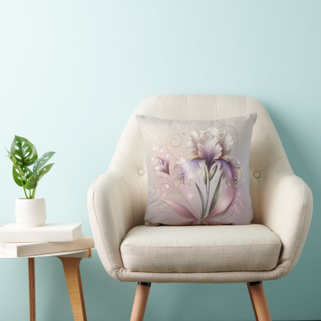 Elegant Iris Flower With Gold Etching Cushion (Chair)