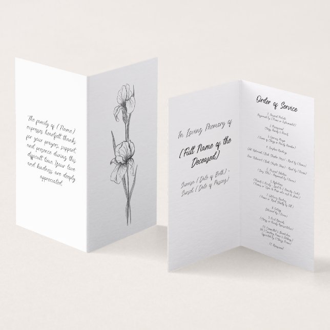 Elegant Iris Funeral Order of Service Program  (Inside and Outside)