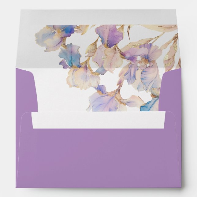 Elegant Iris Lilac Floral Wedding Envelope (Back (Bottom))