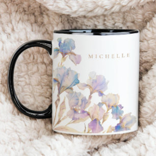 Elegant Iris Personalised Floral Mug