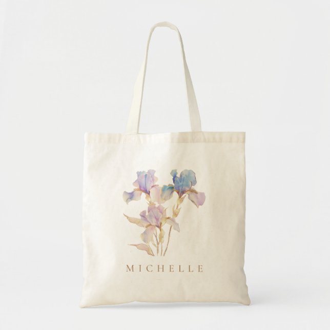 Elegant Iris Personalised Floral Tote Bag (Front)