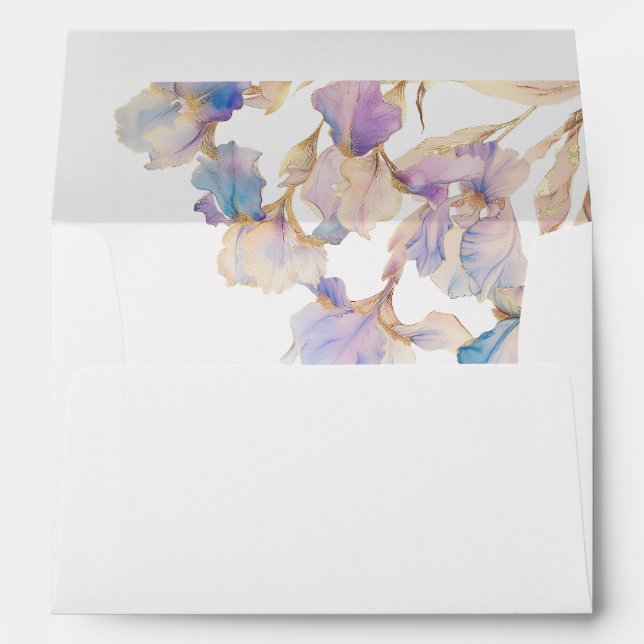 Elegant Iris White Floral Wedding Envelope (Back (Bottom))