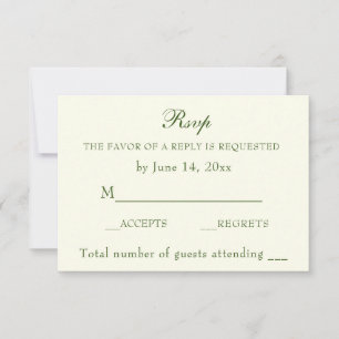 Elegant Irish Green Ivory Wedding Classic RSVP Card