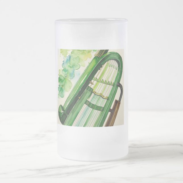 Elegant Irish Harp Frosted Stein - Celtic Music (Center)