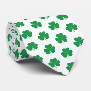 Elegant Irish Shamrock Clover Pattern Green White Tie