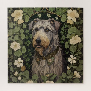 Elegant Irish Wolfhound With Shamrocks Jigsaw Puzzle