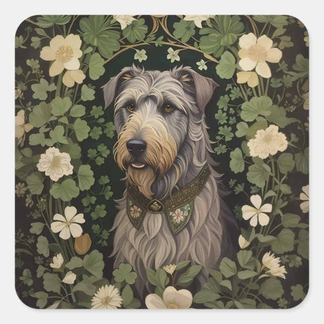 Elegant Irish Wolfhound With Shamrocks  Square Sticker (Front)