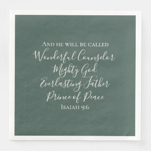 Elegant Isaiah 9:6 Pine Green Christian Christmas Napkin