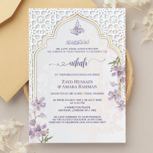 Elegant Islamic Arch Nikah Invitation   Watercolor
