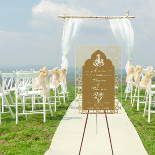 Elegant Islamic Arch Pattern Couples Wedding Acrylic Sign