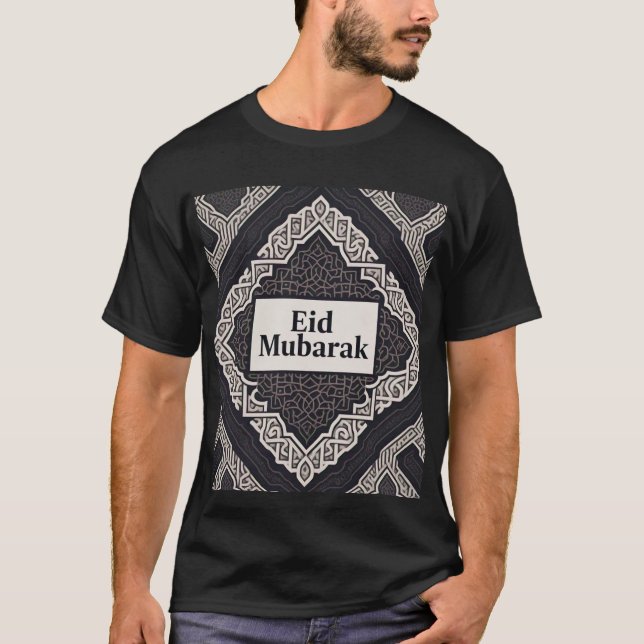 Elegant Islamic Geometric Eid Mubarak Mens Tshirt (Front)