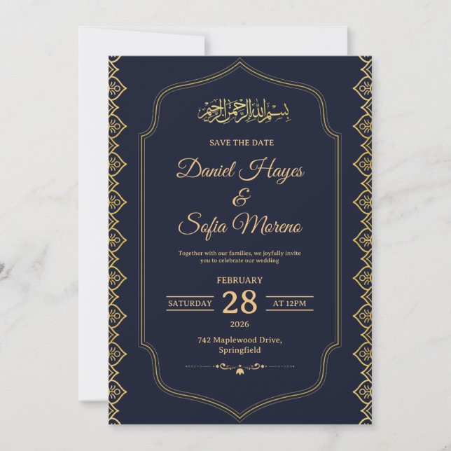 Elegant Islamic Muslim Wedding Invitation (Front)