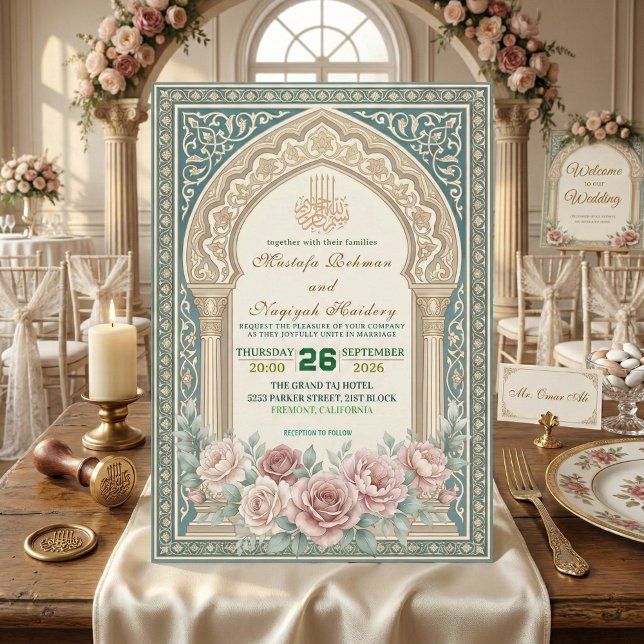 Elegant Islamic Nikah Bismillah Calligraphy Invitation (Creator Uploaded)