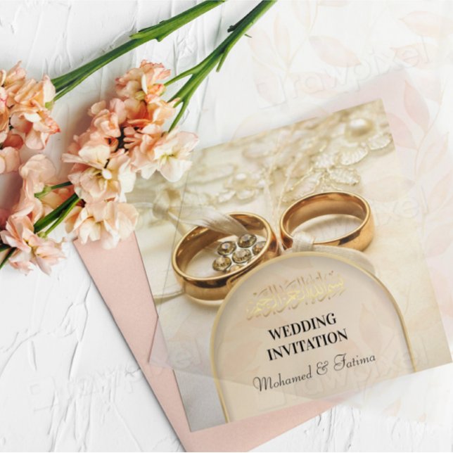 Elegant Islamic Wedding Invitation with Gold Rings (Creator Uploaded)