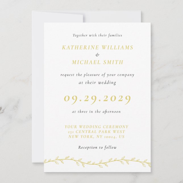 Elegant Island Citrus Yellow Leaf Wedding Invitation (Front)