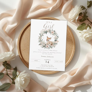 Elegant It’s a Girl Baby Shower Floral Deer Invitation