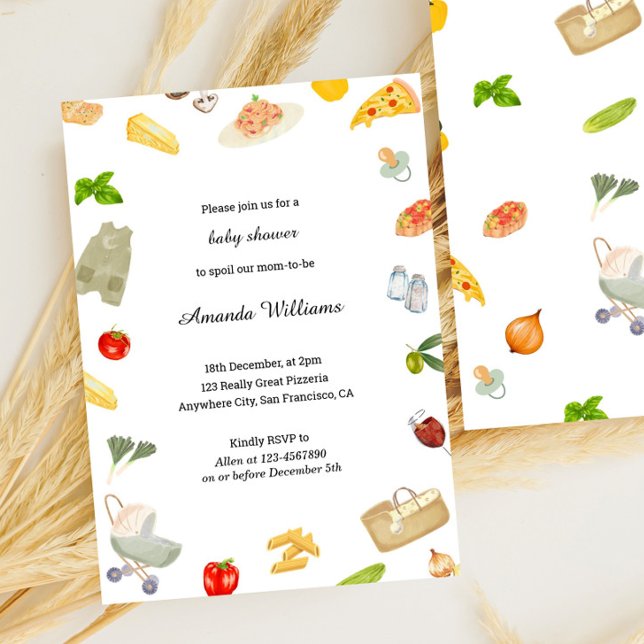 Elegant Italian Baby Shower Invitation (a little meatball, italian, baby shower invitations, modern, watercolor, italian baby shower, baby s)