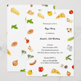 Elegant Italian Birthday Pizza Invitation Minimal